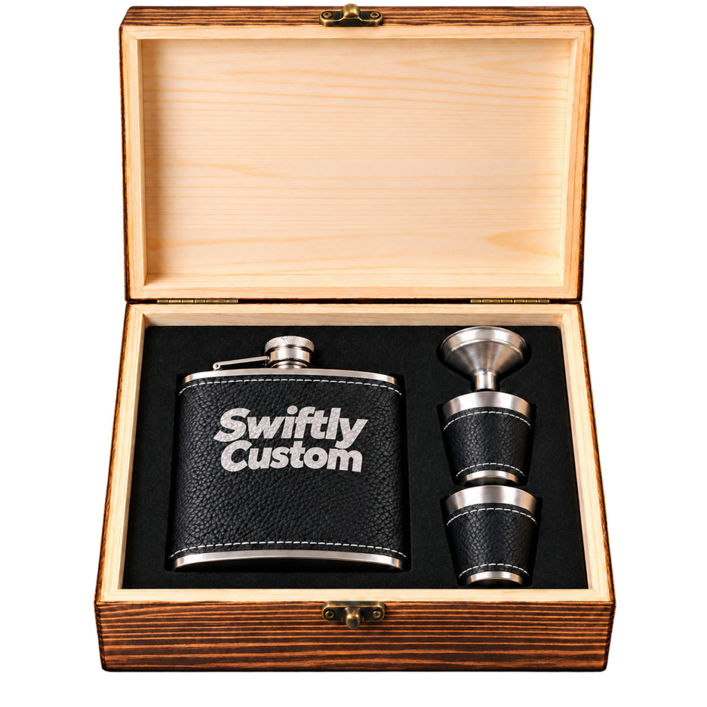 Custom Logo Black Flask Gift Set