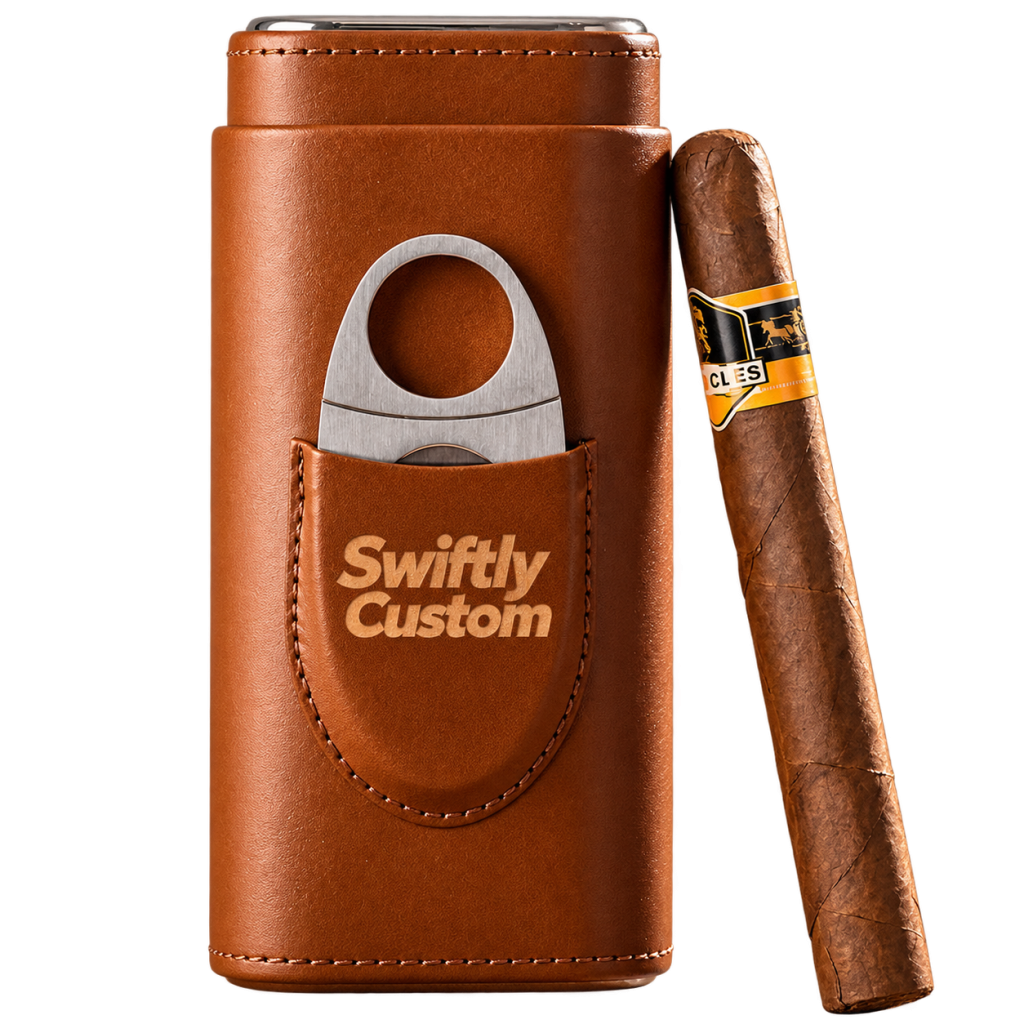 Custom Logo Leather Cigar Case with Cutter