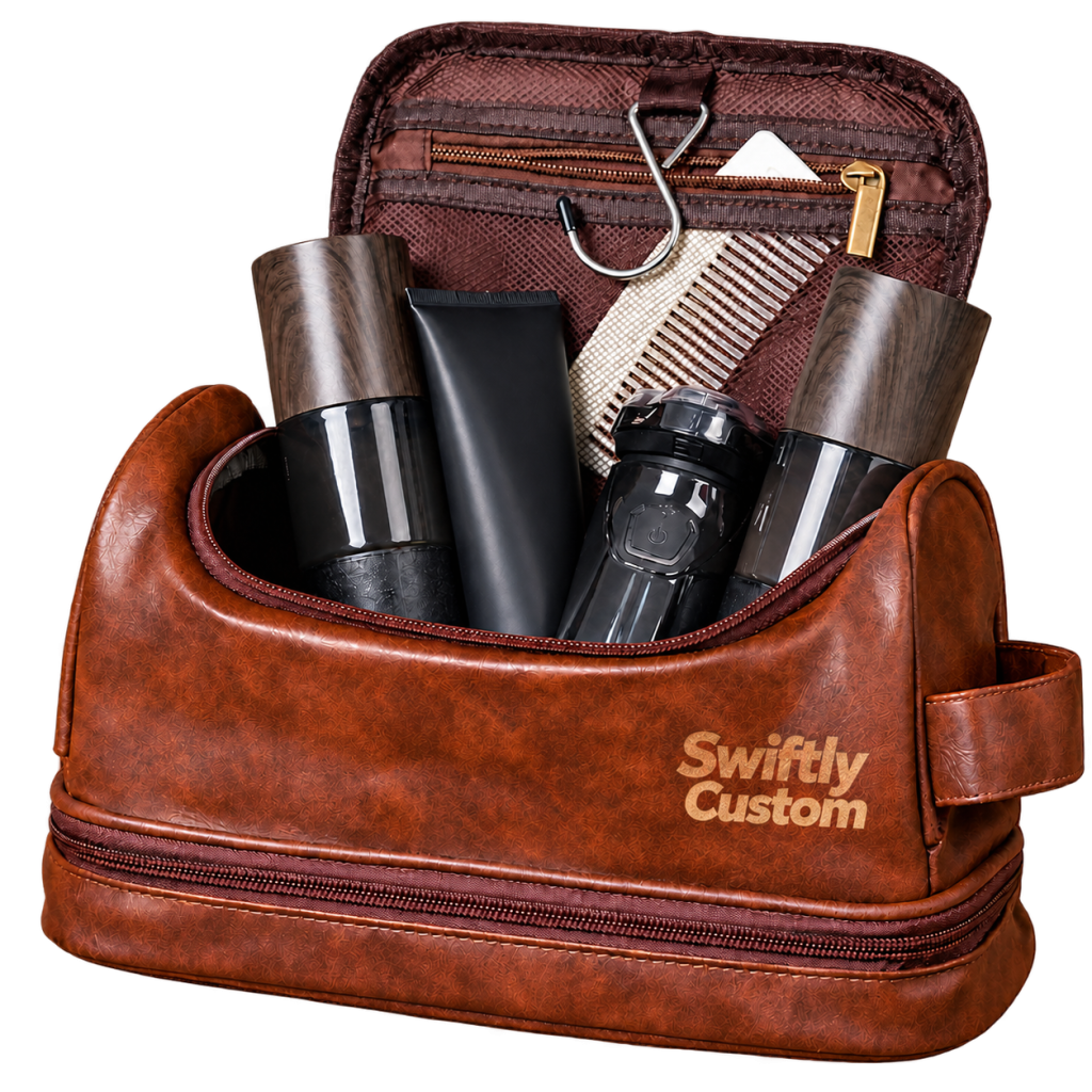 Custom Logo Leather Toiletry Bag