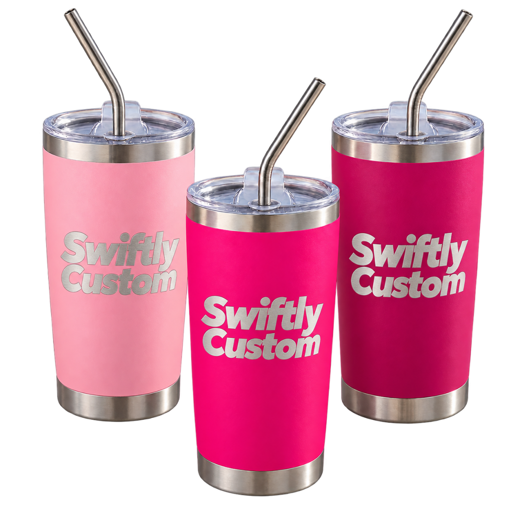 Custom Logo Pink Tumbler with Straw