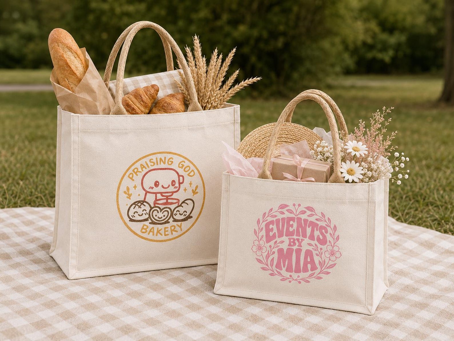 Personalized canvas tote bags with full-color business logos